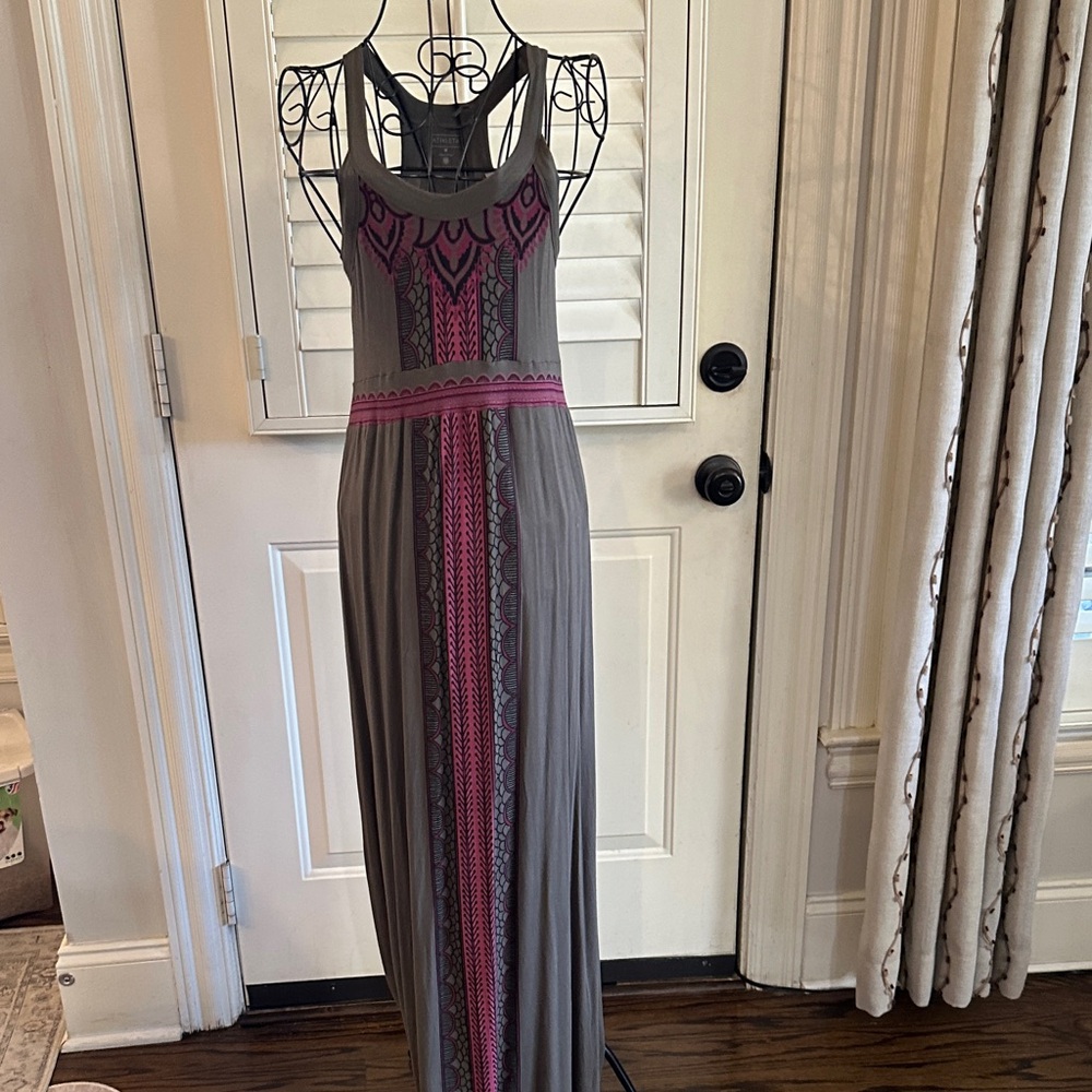 Athleta Gray Maxi Dress with Pink Accents